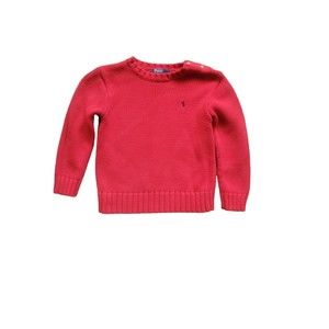 Polo Ralph Lauren Boys Size 6 Sweater Red Knit Crew Neck Buttons Holiday